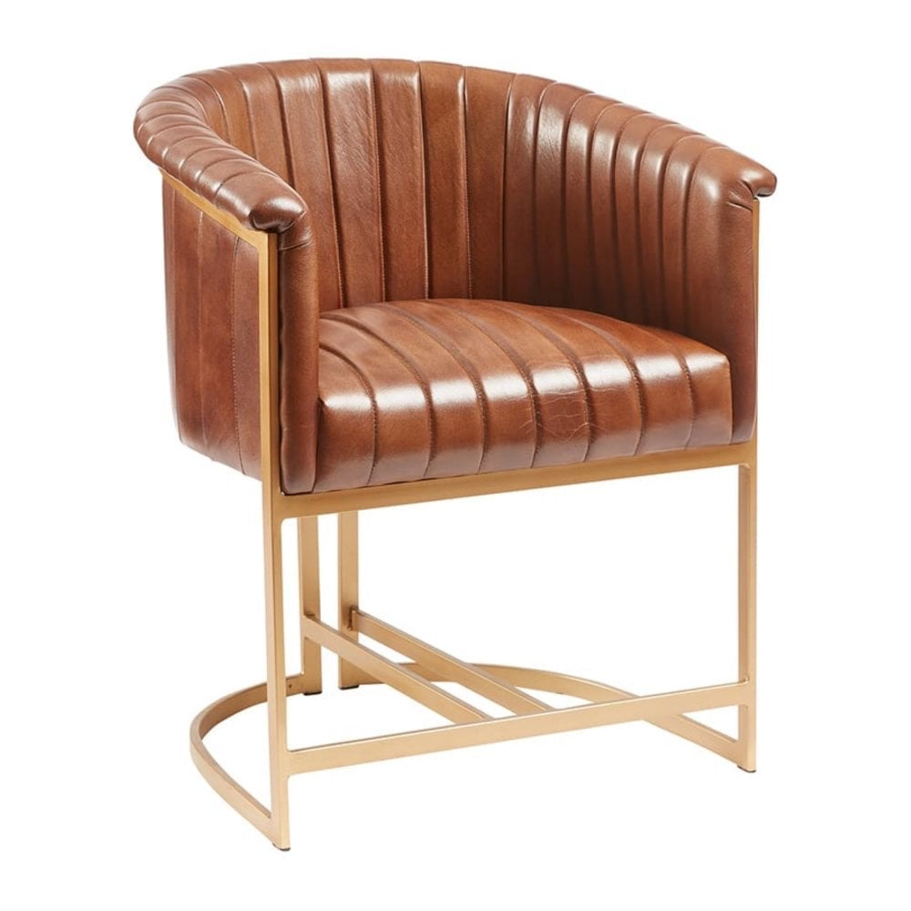 Nolan Upholstered Genuine Brown Leather Metal Armchair