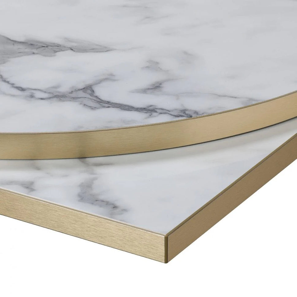 Parisian Bistro Gold Square Marble Effect Table Top with Metal Table Base - 700x700mm