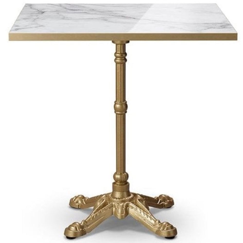 Parisian Bistro Gold Square Marble Effect Table Top with Metal Table Base - 700x700mm