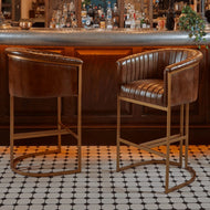 Nolan Upholstered Genuine Brown Leather Metal Bar Stool