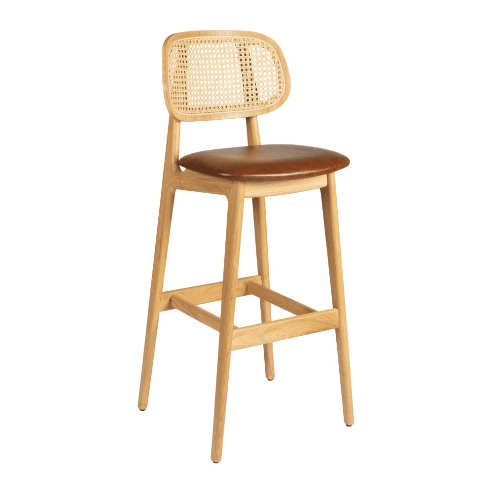 Relish Oak Rattan Upholstered Bar Stool