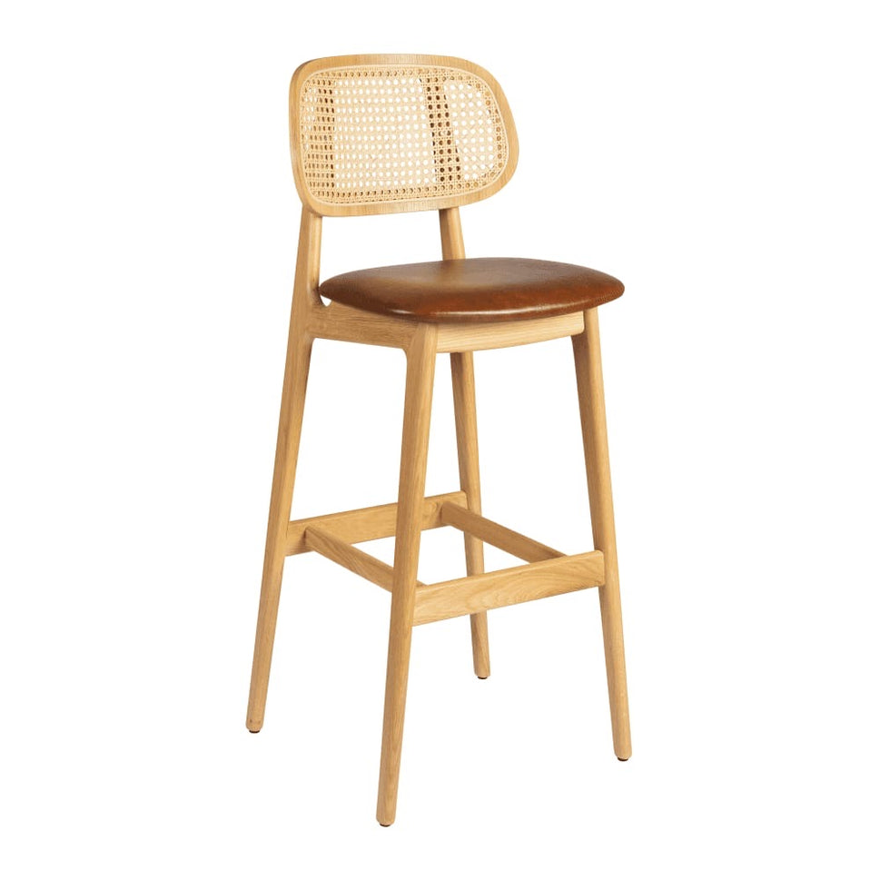 Relish Oak Rattan Upholstered Bar Stool