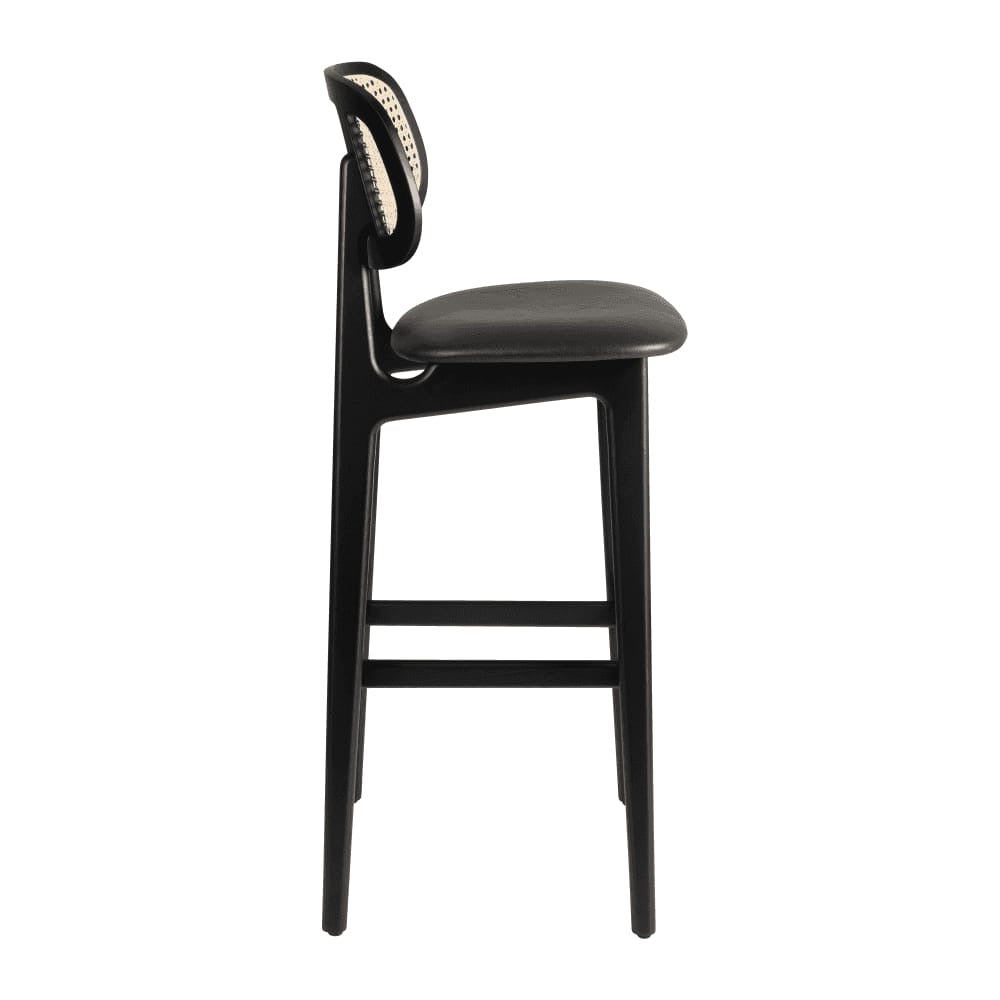 Relish Black Rattan Upholstered Bar Stool
