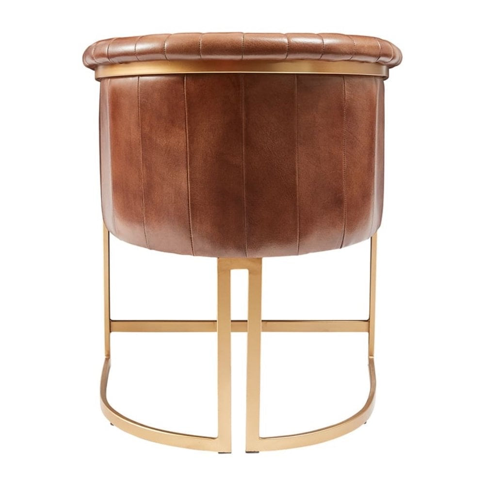 Nolan Upholstered Genuine Brown Leather Metal Armchair