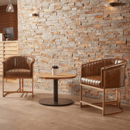 Nolan Upholstered Genuine Brown Leather Metal Armchair