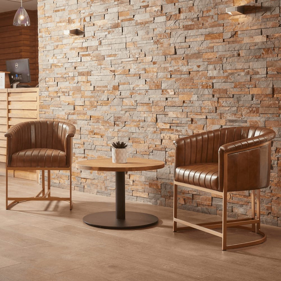 Nolan Upholstered Genuine Brown Leather Metal Armchair