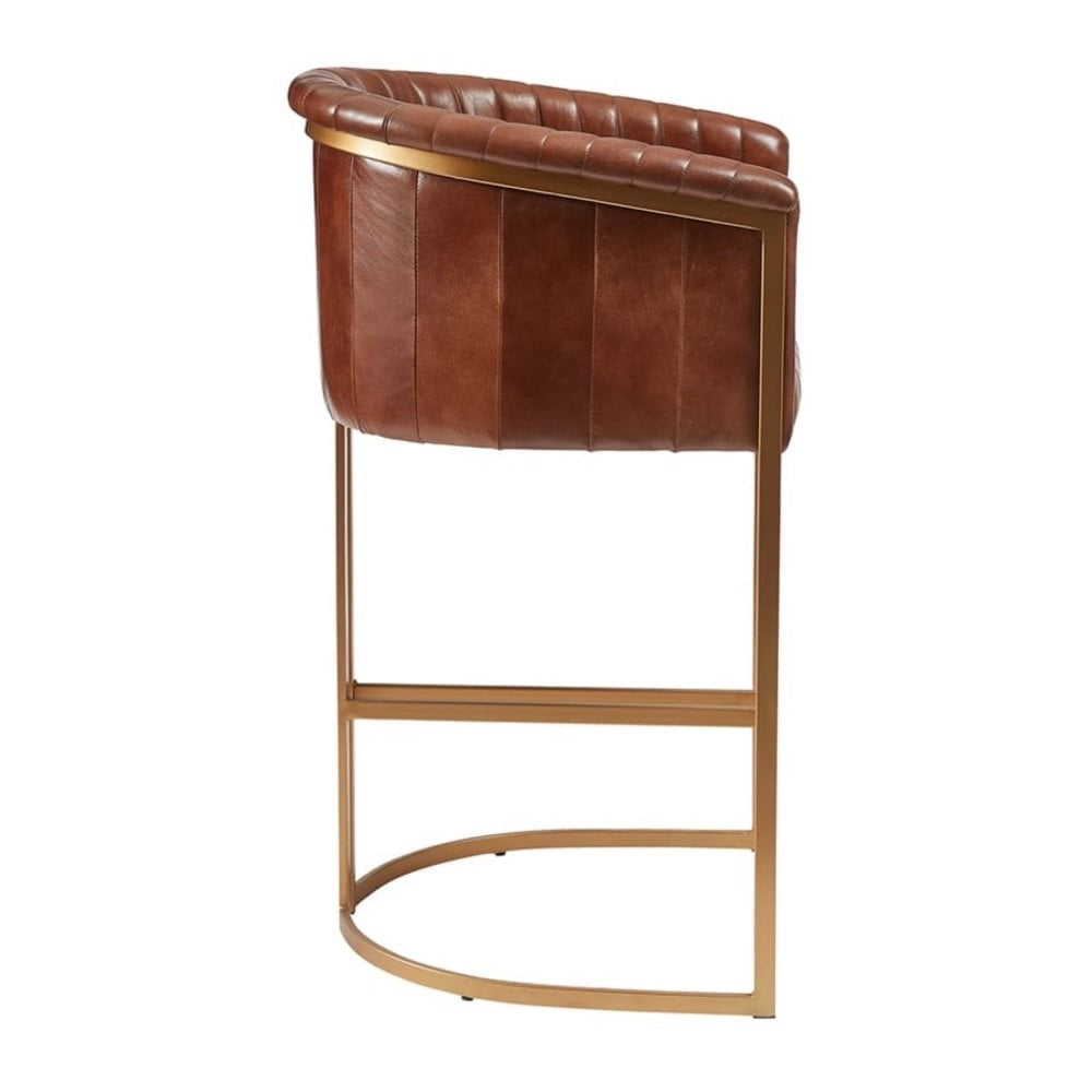 Nolan Upholstered Genuine Brown Leather Metal Bar Stool
