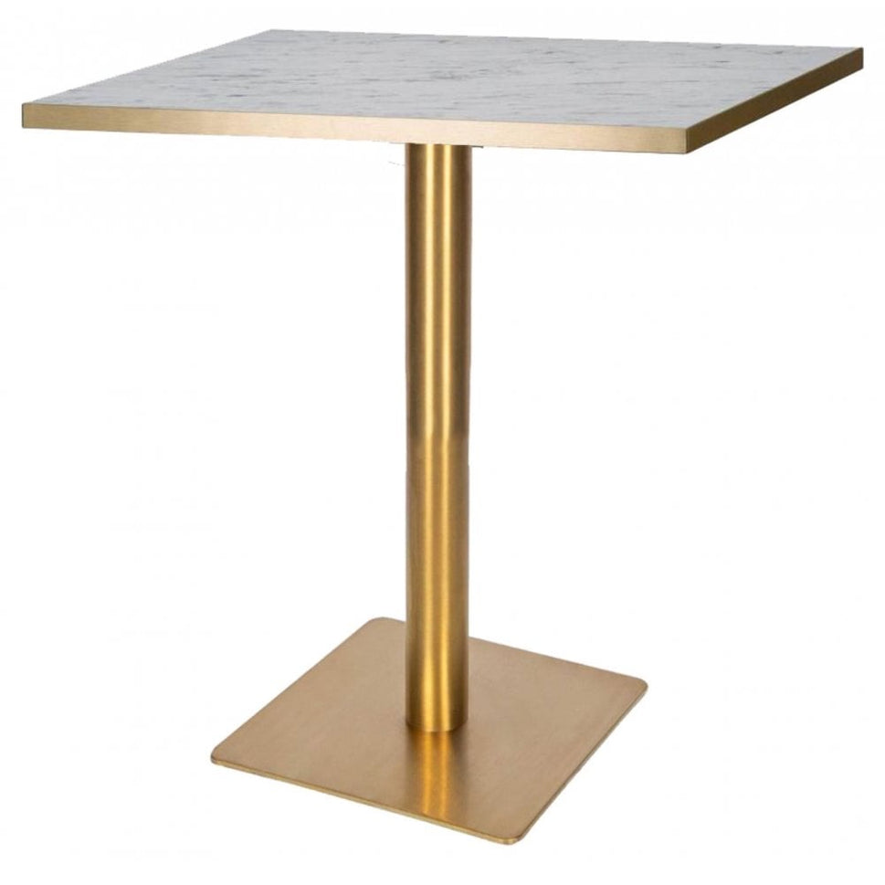 Zeus Brass Base Pedestal Square Table with White Marble Effect Table Top - 700x700mm
