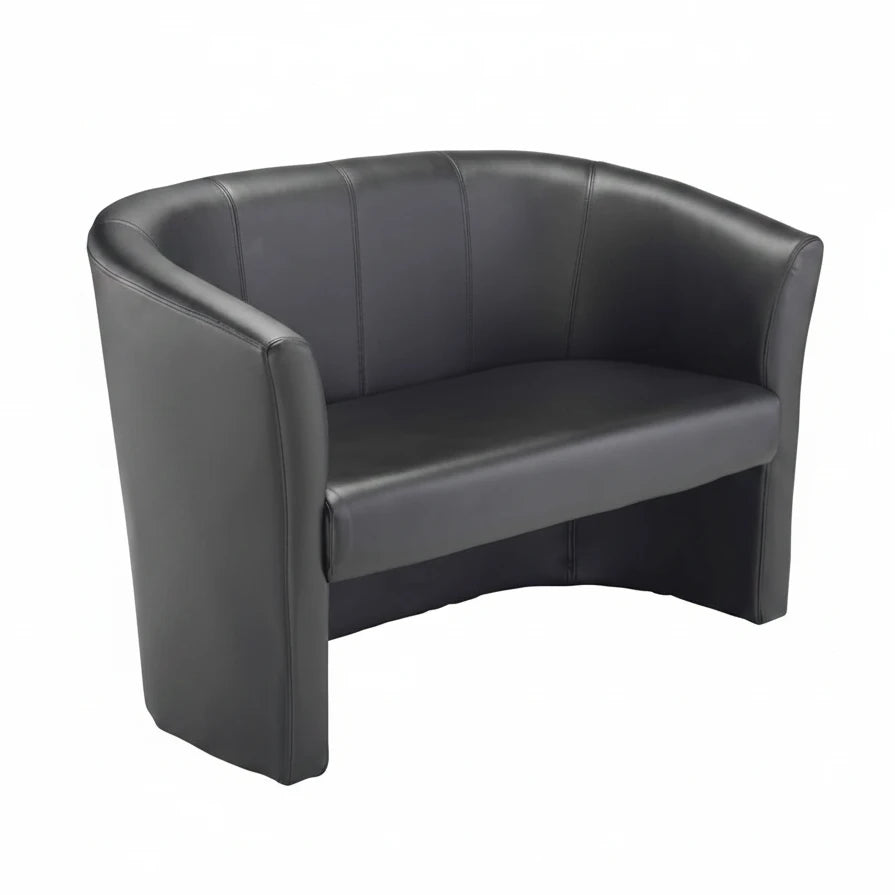 Tiffany Slim Black Faux Leather 2-Seater Tub Sofa