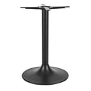 Switch The Trumpet Black Large Round Stainless Steel Table Base features a round, flat bottom and central cylindrical column with cross-shaped mounting brackets, making it ideal as a restaurant table base for large round tables. 1 image