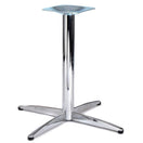 Switch The Lincoln Large Chrome Steel Table Base features a glossy chrome finish, central cylindrical column, four broad cruciform legs for stability, a flat square top plate ideal for tabletops, and adjustable feet for steady placement. 1 image