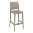 Switch The Maya Outdoor Bar Stool is a modern, beige, stackable seat made from commercial-grade polypropylene with a curved backrest, square seat, and straight legs linked by footrests—ideal for indoor or outdoor spaces. 3 image