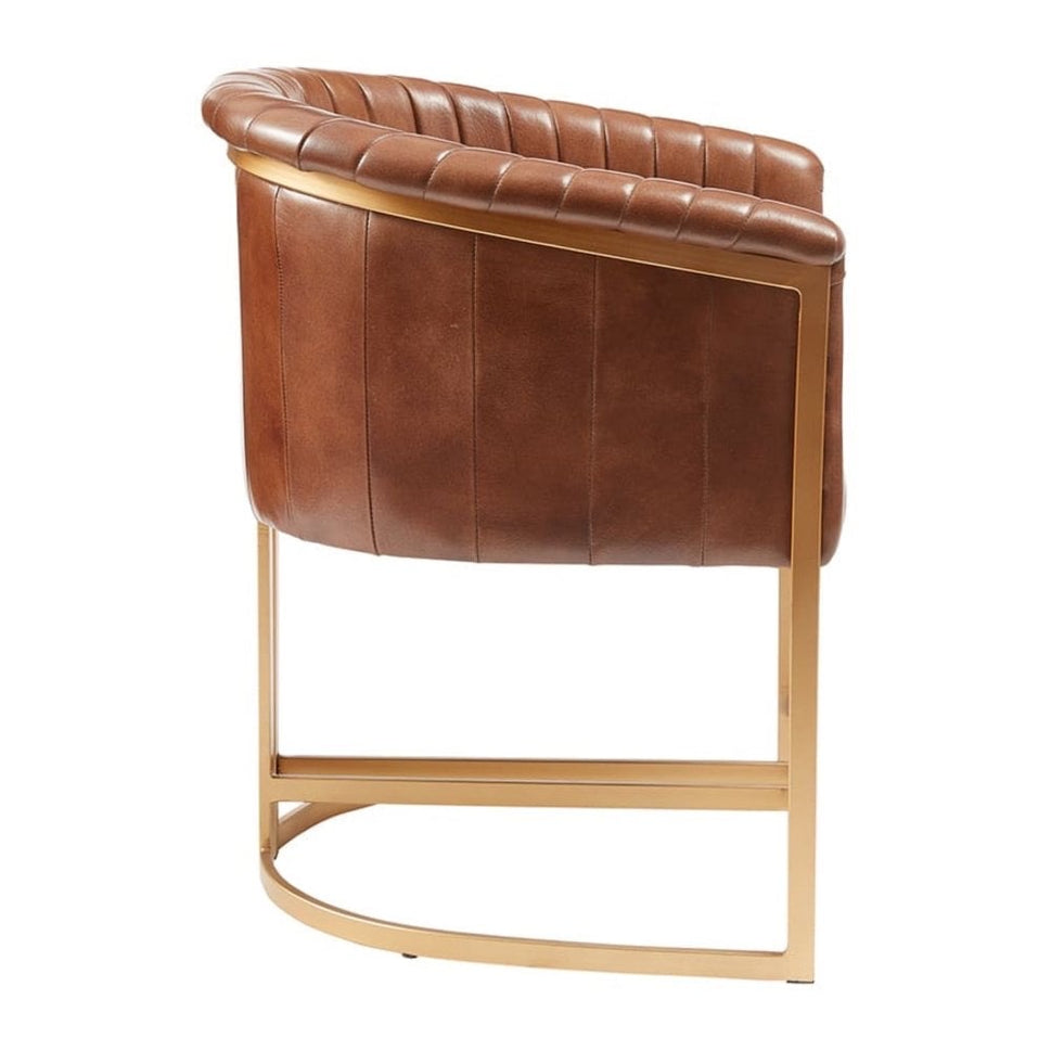 Nolan Upholstered Genuine Brown Leather Metal Armchair