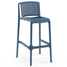 Switch The Blink Polypropylene Outdoor Bar Stool features a modern blue design with a woven-look seat and backrest, slim legs, and footrest. Its minimalist style suits kitchens, bars, or outdoor spaces and is stackable for convenience. 3 image