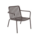 تبديل الصورة Introducing the Breeze Aluminium Lounge Armchair: a dark brown aluminium lounge chair with armrests, a slatted seat and backrest, and four sturdy legs, shown against a white background—an ideal choice for stylish modern café seating. 1