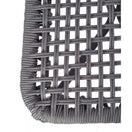 Switch Close-up of Madrid Outdoor Stacking Rattan Chair’s thick gray polyester rope weave in a rectangular grid, with a rounded wrapped edge on the left. Perfect for outdoor seating. White background. 3 image