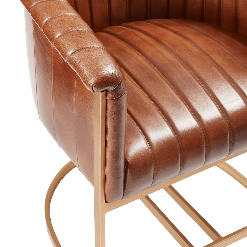 Nolan Upholstered Genuine Brown Leather Metal Armchair