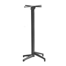 Switch The Durance Delux Folding Outdoor Table Base is a black metal base with a central cylindrical column, four angled adjustable feet, and a cross-shaped bracket for secure tabletop attachment—perfect for commercial outdoor settings. 2 image