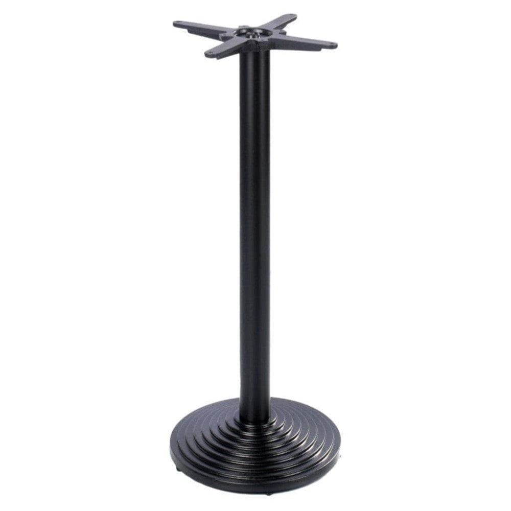 The Ripple Round Black Cast Iron Table Base features a rippled round base and a cross-shaped mounting plate—perfect for modern spaces and contract environments.