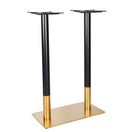 Switch The Zeus Brass Black Table Base - Rectangle Twin Pedestal features a double black and gold metal design with two vertical cylindrical legs on a flat rectangular bottom plate. 2 image