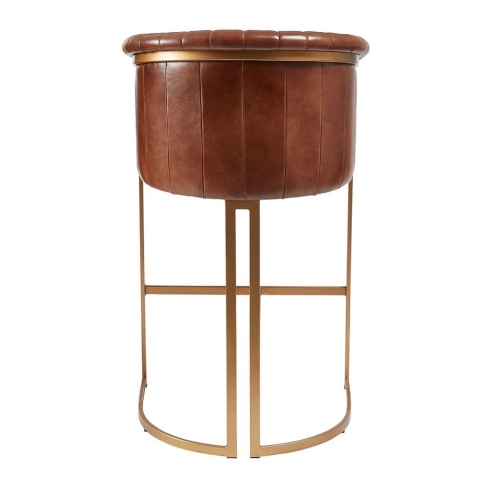Nolan Upholstered Genuine Brown Leather Metal Bar Stool