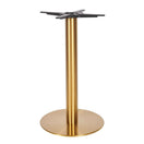 Switch The Zeus Round Vintage Brass Table Base - Small features a gold cylindrical column with a flat bottom and a black cross-shaped mounting bracket, making it an elegant choice for brass or stainless steel table base needs. 1 image