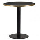 Switch The Figaro Metal Base Pedestal Round Table features a 700mm heat-resistant wood top with gold trim, a central support, and a sturdy cast iron base for modern style and durability. Black finish enhances its contemporary café appeal. 3 image