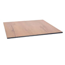 Switch The Rustic Wood Outdoor Laminate Restaurant Table Top - 12mm features a rectangular design with a light brown finish and subtle darker grains, shown at an angle against a white background. 2 image