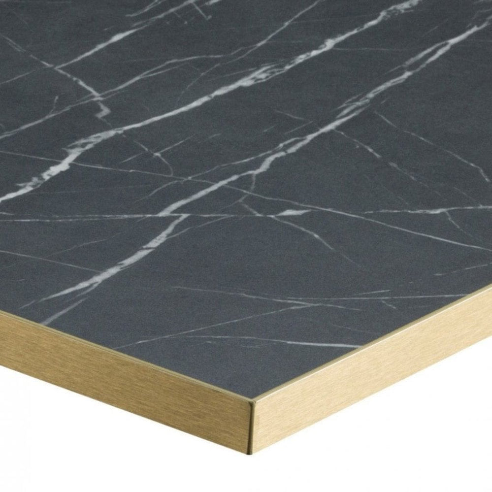 Black Marble Laminate Gold Edge Restaurant Table Top - 25mm
