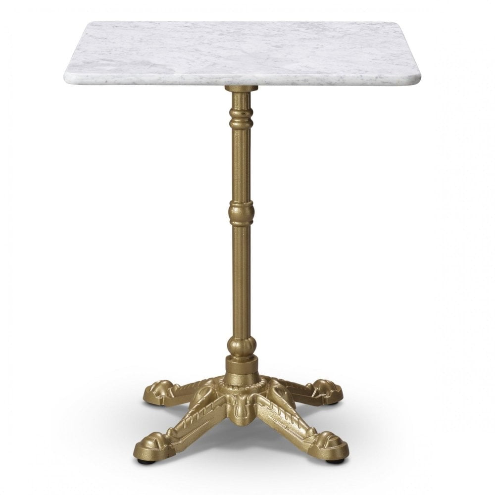 Marseille Gold Bistro Metal Base Pedestal Square Table with White Marble Top 600x600mm
