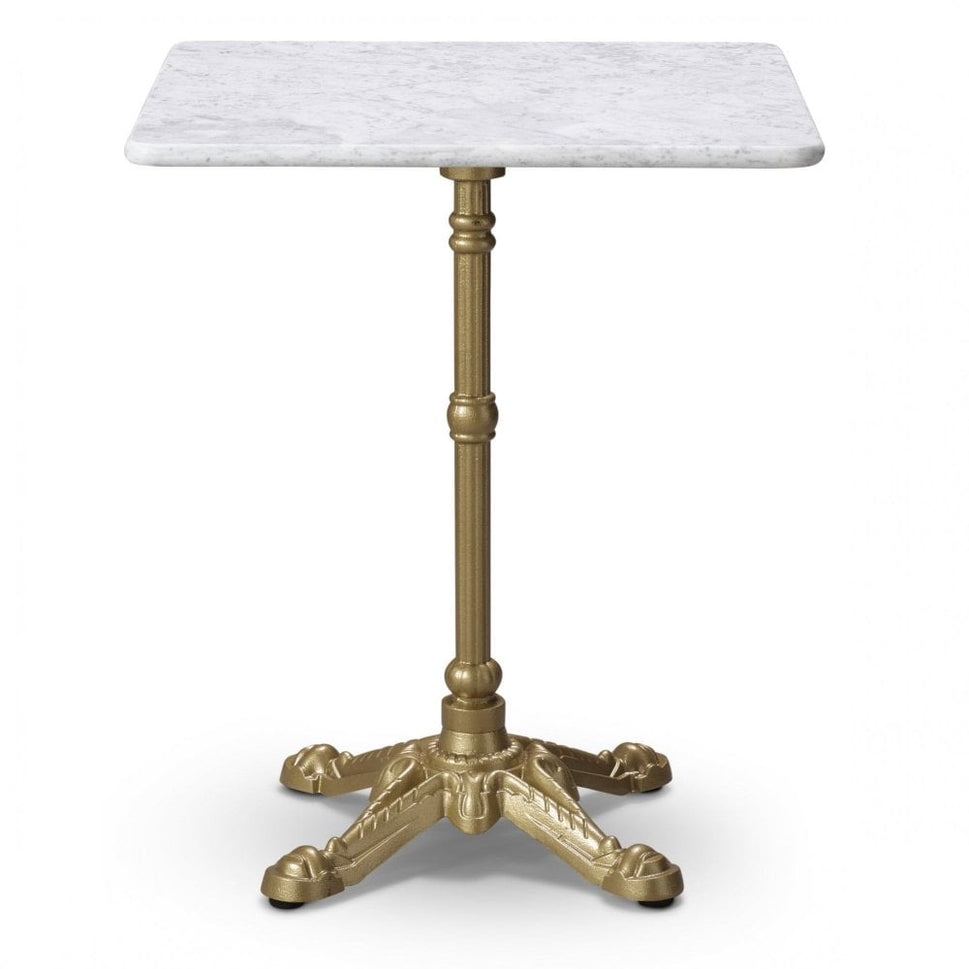 Marseille Gold Bistro Metal Base Pedestal Square Table with White Marble Top 600x600mm