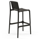 Switch The Blink Polypropylene Outdoor Bar Stool features a tall, four-legged frame, horizontal footrest, and a slatted backrest. Its sleek, minimalist design suits both indoor and outdoor spaces. 2 image