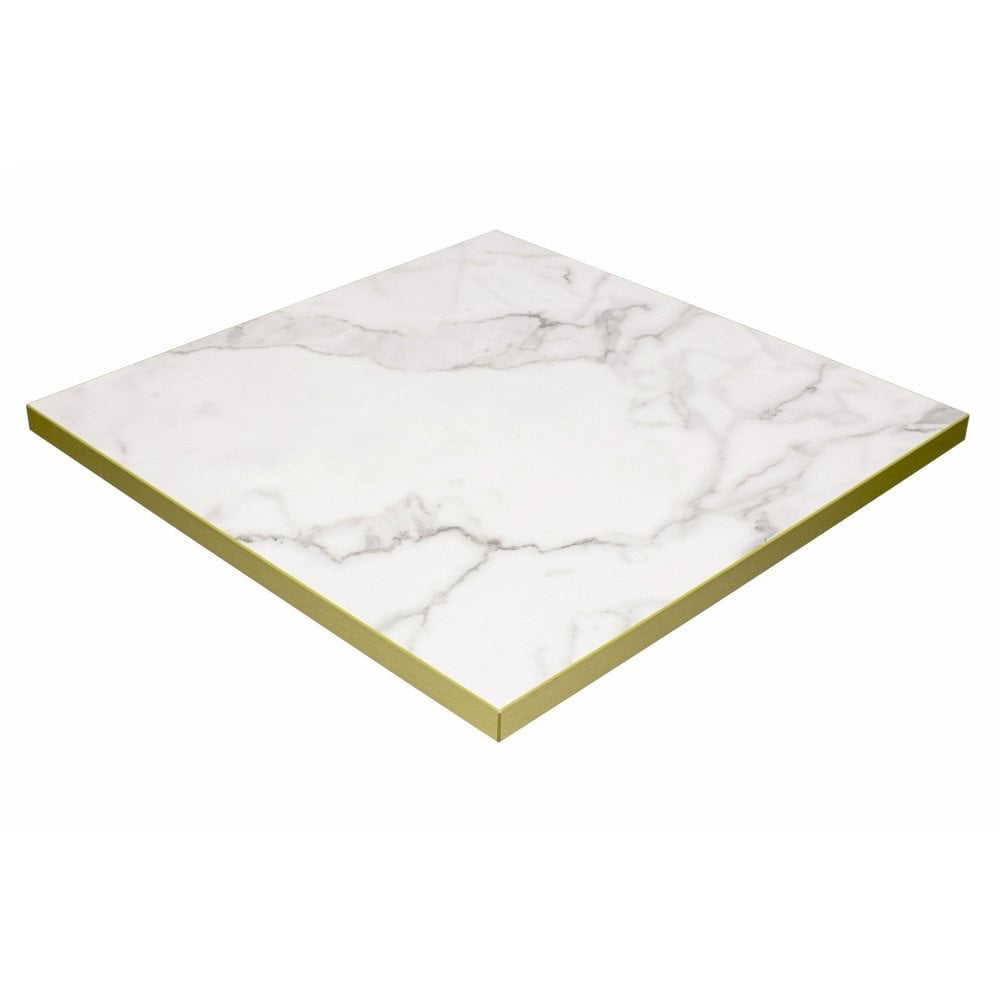 White Gold Calcatta Marble Gloss Laminate Restaurant Table Top - 25mm