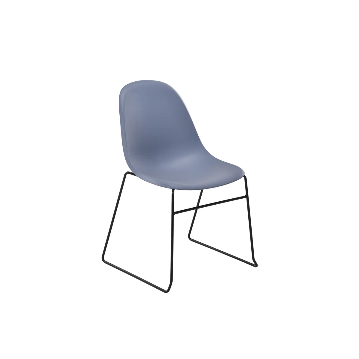 The Lizzie Skid Office Side Chair features a smooth, curved blue plastic seat and backrest, supported by slim black metal sled legs, and is displayed against a plain white background. Ideal for use as an office side chair or in commercial seating environments.