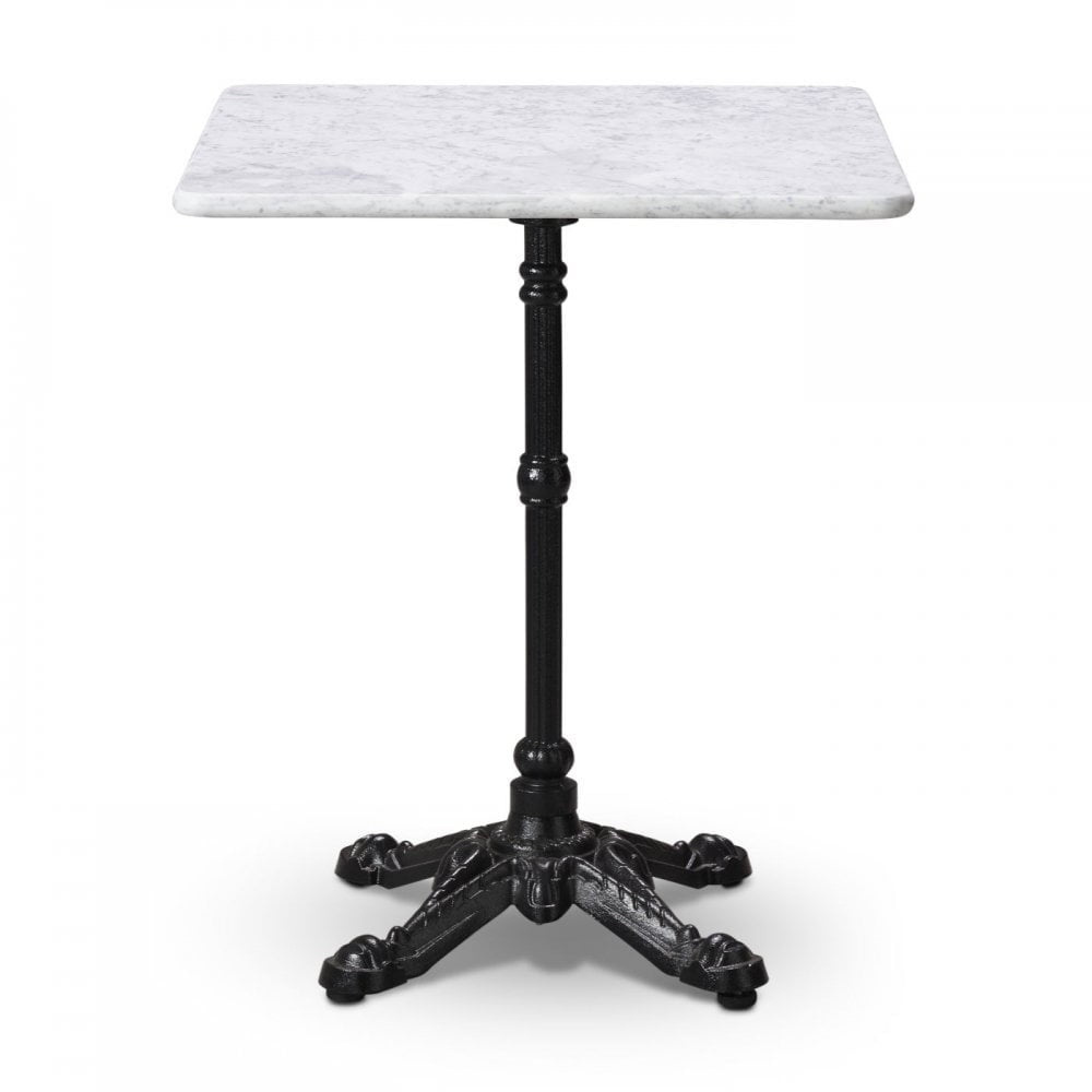 Marseille Bistro Metal Base Pedestal Square Table with White Marble Top 600x600mm