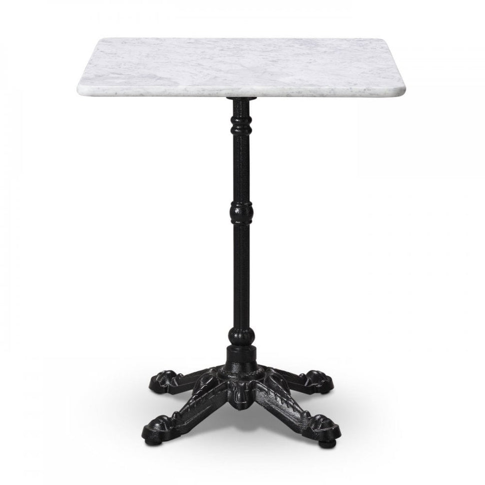Marseille Bistro Metal Base Pedestal Square Table with White Marble Top 600x600mm