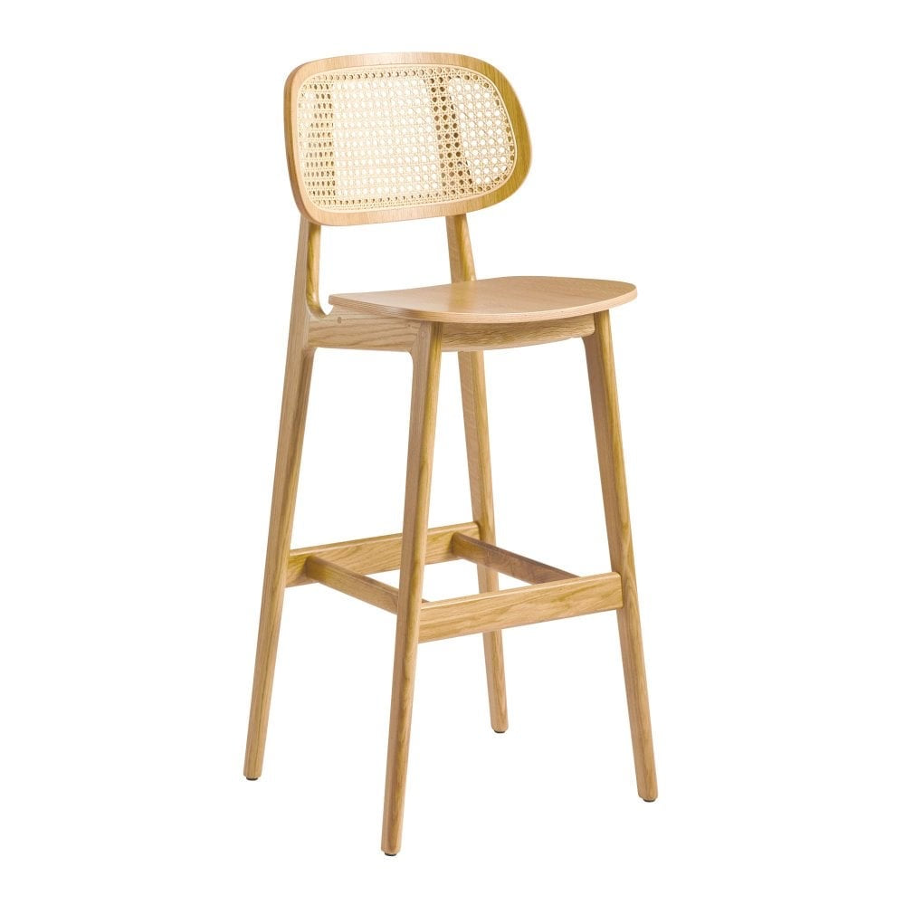 Relish Oak Rattan Upholstered Bar Stool