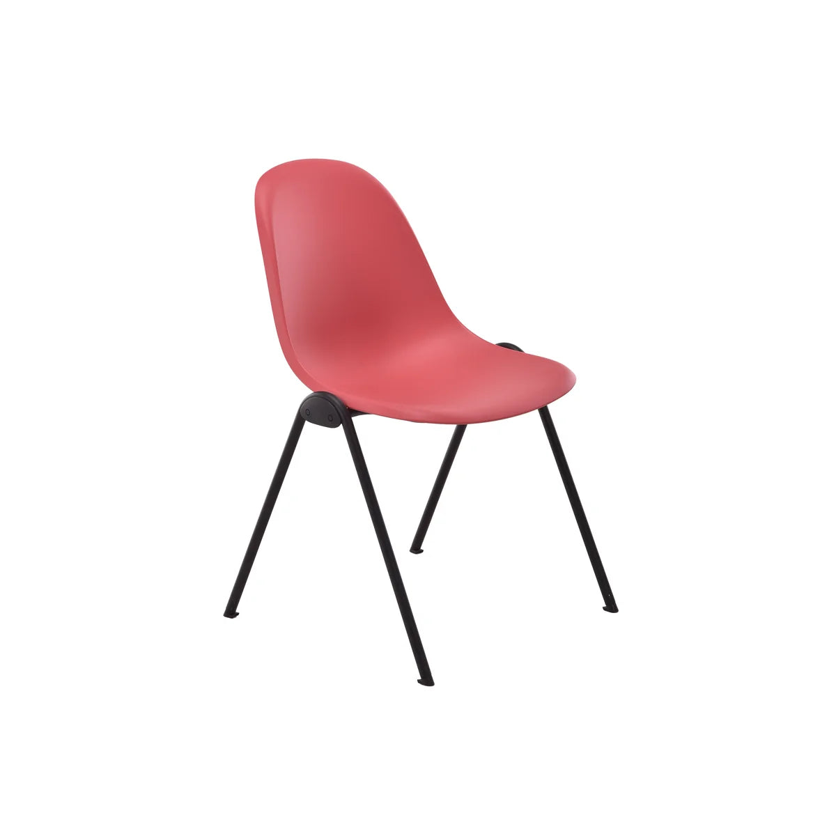 Introducing the Lizzie Office Side Chair: a modern office chair with a smooth pink plastic seat and sleek black metal legs, showcased against a plain white background.