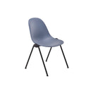 تبديل الصورة The Lizzie Office Side Chair is a modern office chair featuring a smooth, blue plastic seat and black metal legs, shown against a plain white background. 1
