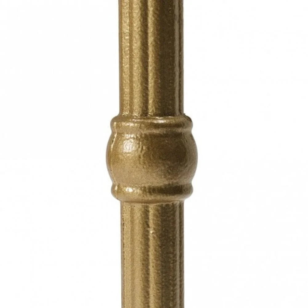 A close-up of the metallic base of the Parisian Bistro Gold Square Marble Effect Table, showcasing its gold finish, decorative rounded central band, and textured surface.