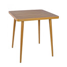 Switch The Madrid Outdoor Bistro Table is a square wooden table with a slatted top and a sturdy four-leg base, shown at an angle against a plain white background. 2 image