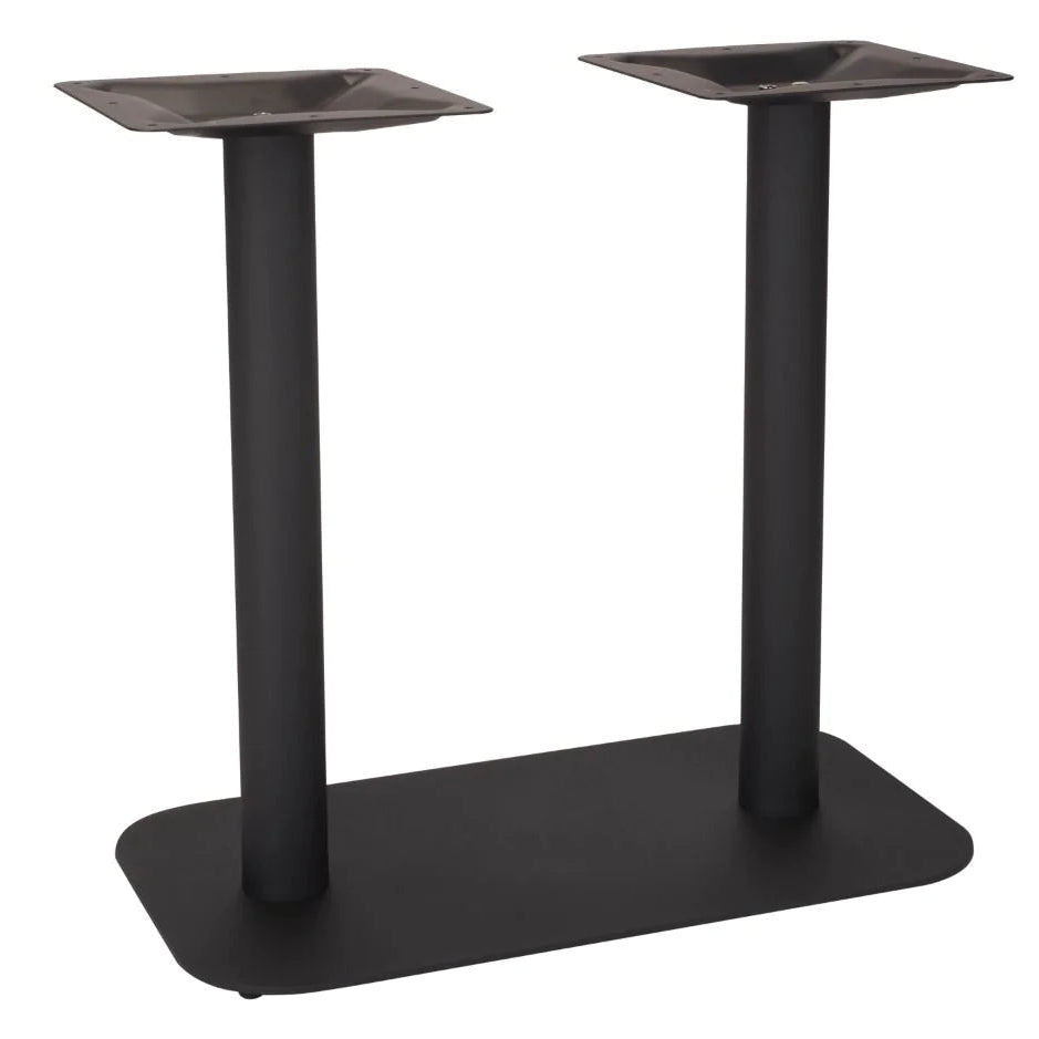 Black Profile Radius Rectangle Twin Pedestal Cast Iron Table Base with two vertical columns and matching mounting plates.