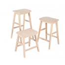 Switch Three Savoy Low Raw Stool Frames of different heights, each with a rectangular, slightly curved seat and four legs joined by horizontal supports, are grouped together on a white background. 2 image