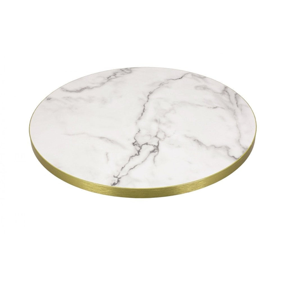 White Gold Calcatta Marble Gloss Laminate Restaurant Table Top - 25mm