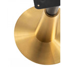 Switch A close-up of the Ares Brass Round Table Base - Small reveals its sleek, conical brushed gold base and black vertical rod—an ideal choice for sophisticated bar and restaurant interiors. 3 image