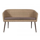 Switch The Hanover Outdoor Stacking Sofa features a curved, light brown all-weather resin wicker frame, black tapered legs, and a slim gray seat cushion—ideal for stylish outdoor seating. 2 image