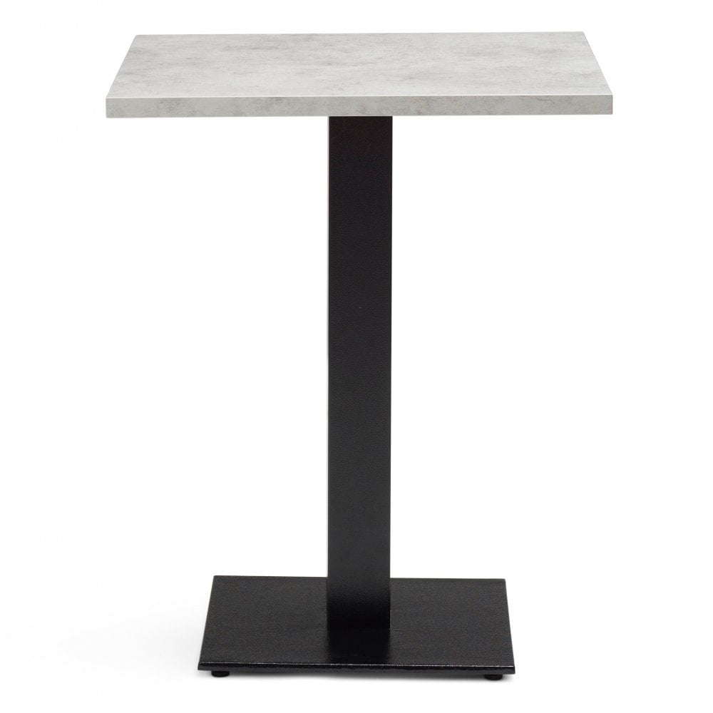 The Bertone Metal Base Pedestal Square Table features a 600x600mm wood top and black metal pedestal base, shown against a white background.