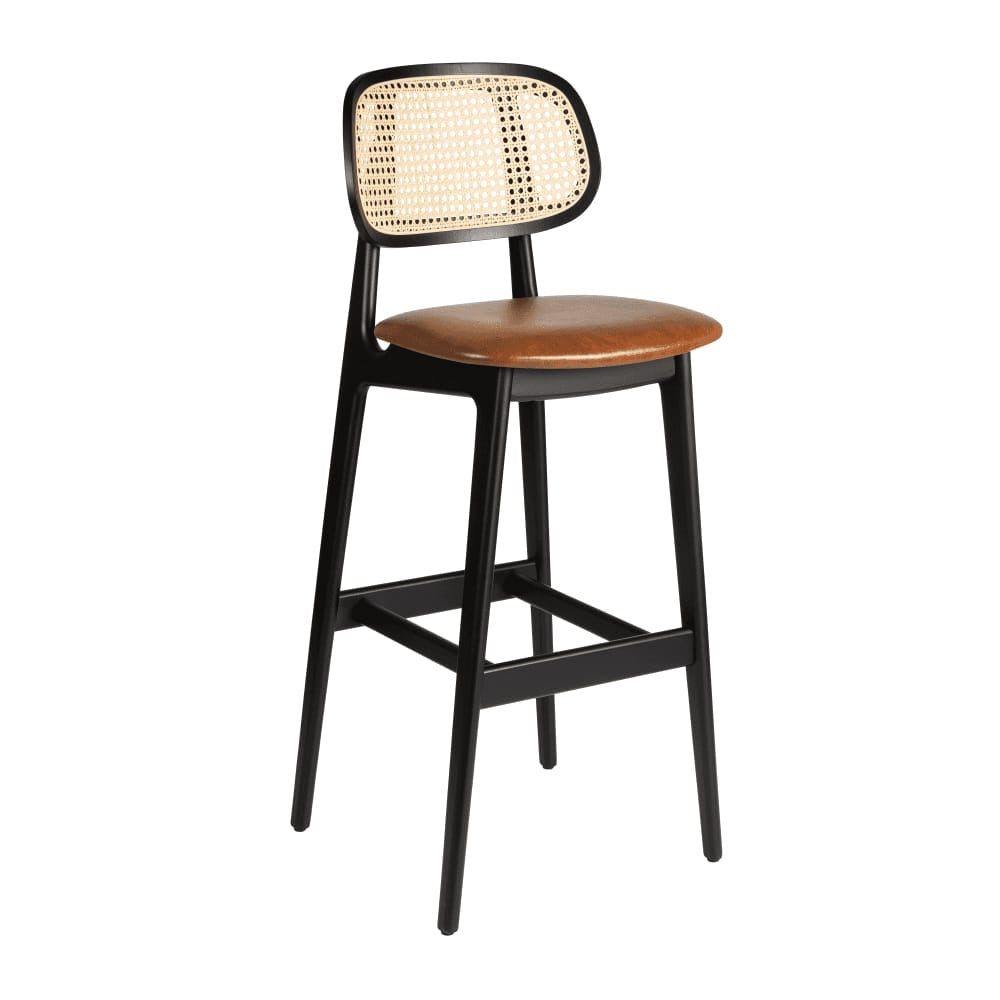 Relish Black Rattan Upholstered Bar Stool
