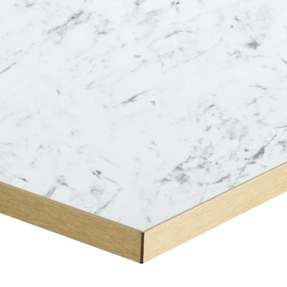 Zeus Brass Base Pedestal Square Table with White Marble Effect Table Top - 700x700mm