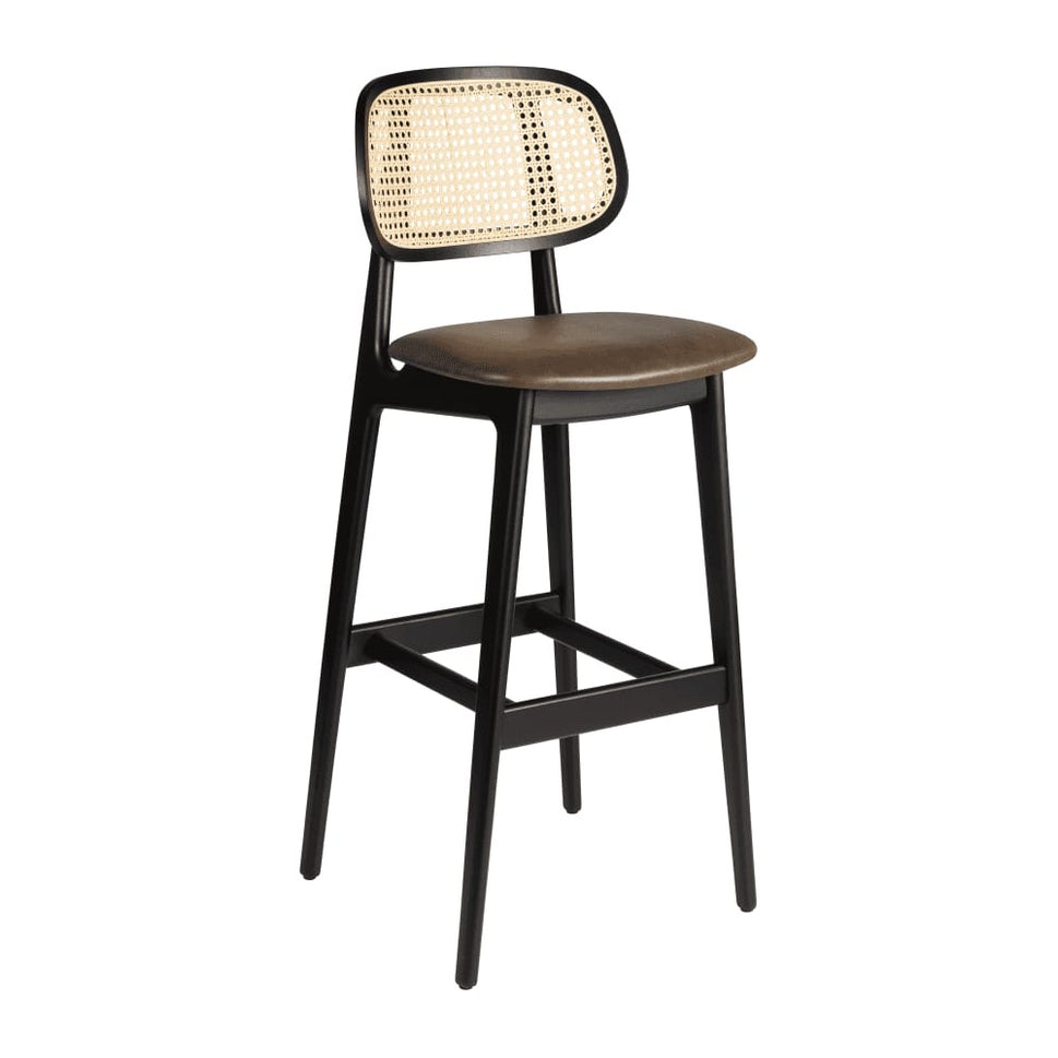 Relish Black Rattan Upholstered Bar Stool